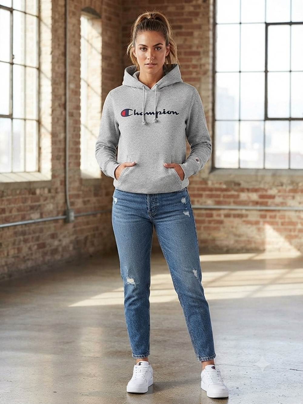 Champion Women's Gray Pullover Hoodie